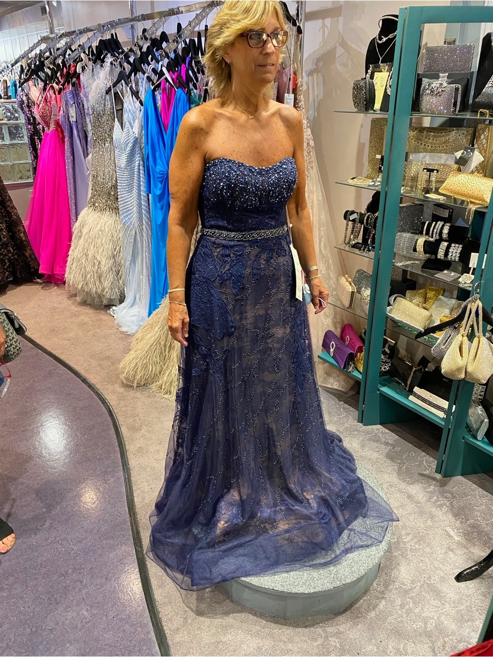 Mac Duggal Navy Strapless Beaded Evening Gown NEW WITHOUT TAGS
